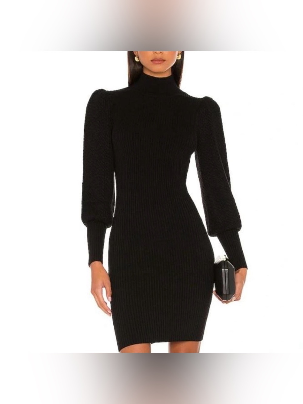 Alice + Olivia Caleb Black Wool Puff Sleeve Turtleneck Sweater Dress S